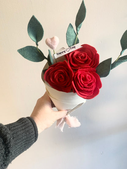 Valentine's Day Red Rose Felt Flower Bouquet