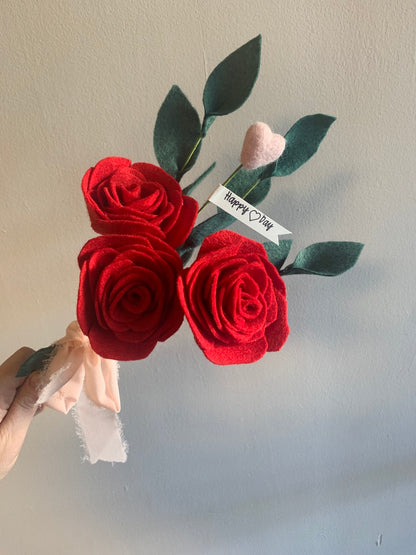 Valentine's Day Red Rose Felt Flower Bouquet